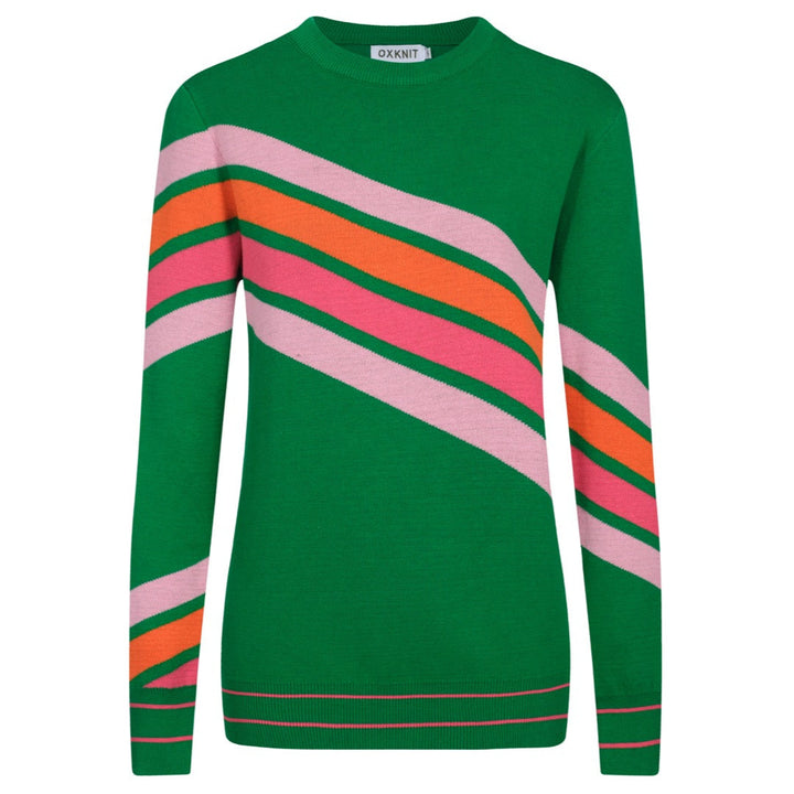 Women's vintage green diagonal stripe jacquard knitwear
