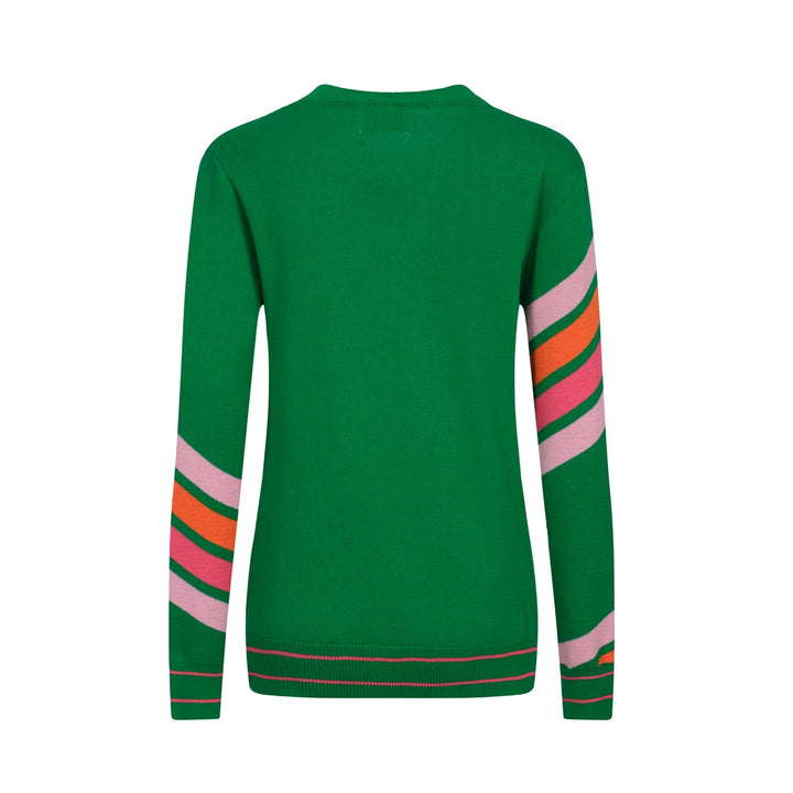 Women's vintage green diagonal stripe jacquard knitwear