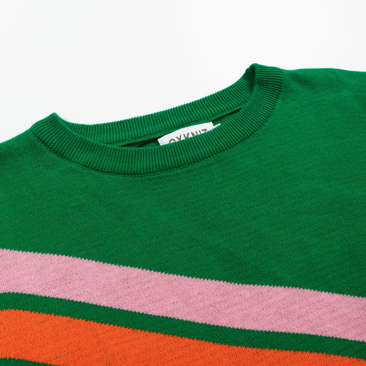Women's vintage green diagonal stripe jacquard knitwear