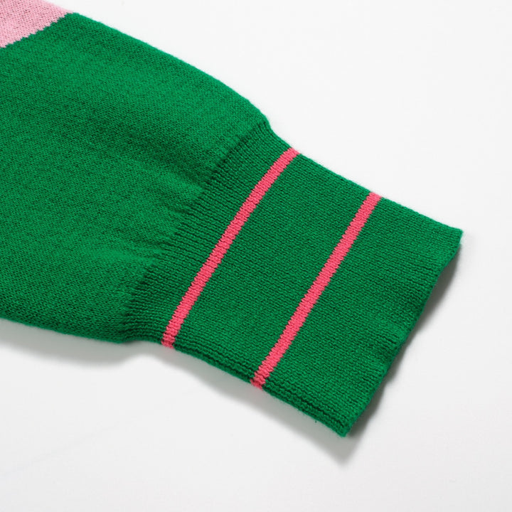Women's vintage green diagonal stripe jacquard knitwear