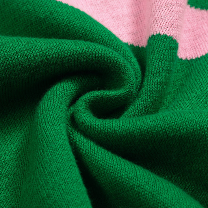 Women's vintage green diagonal stripe jacquard knitwear