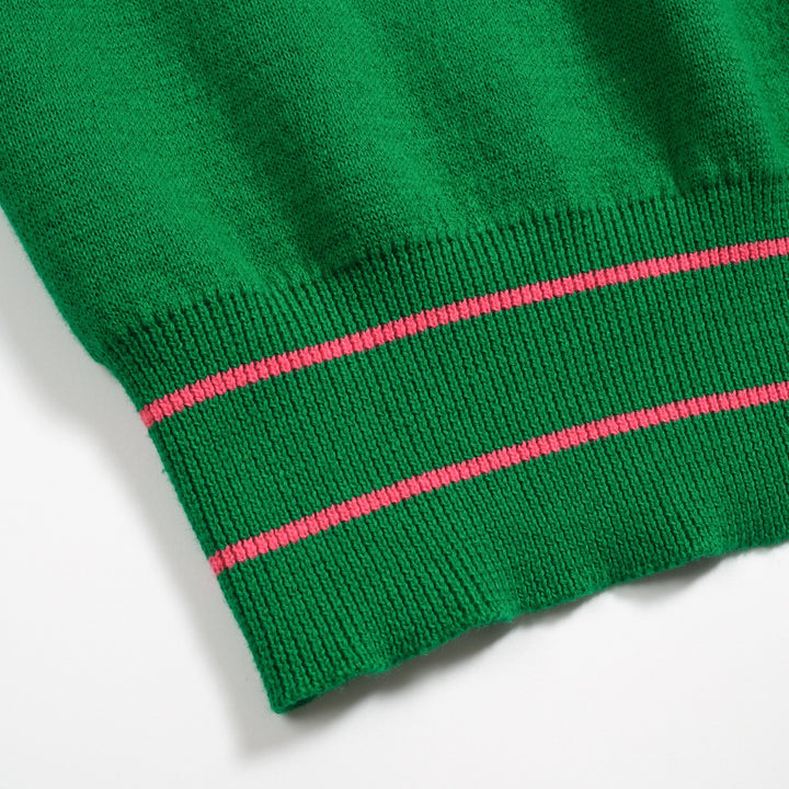 Women's vintage green diagonal stripe jacquard knitwear