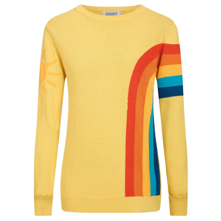 Women's vintage yellow rainbow jacquard knitwear