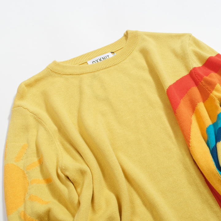 Women's vintage yellow rainbow jacquard knitwear