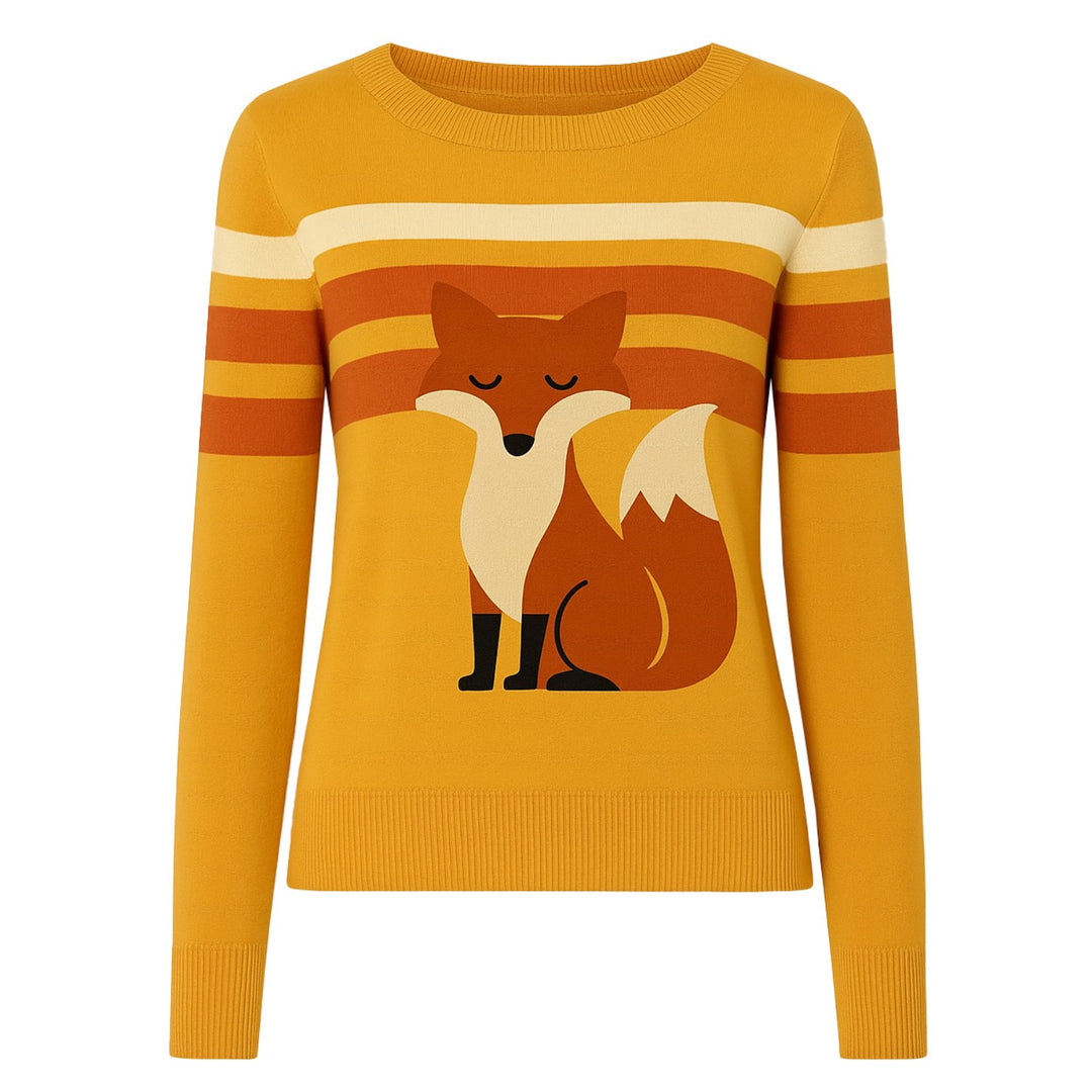 Women's yellow fox striped jacquard knitwear