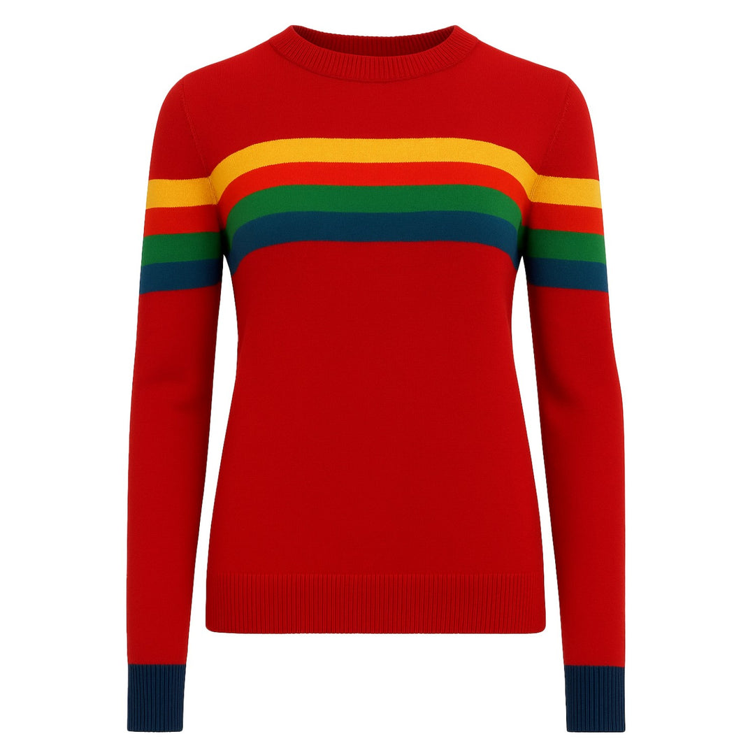 Women's red vintage striped jacquard knitwear