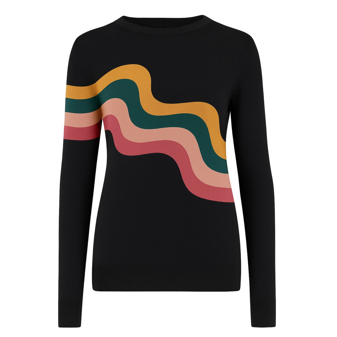 Γυναικεία μαύρα κυματιστά jacquard retro knitwear