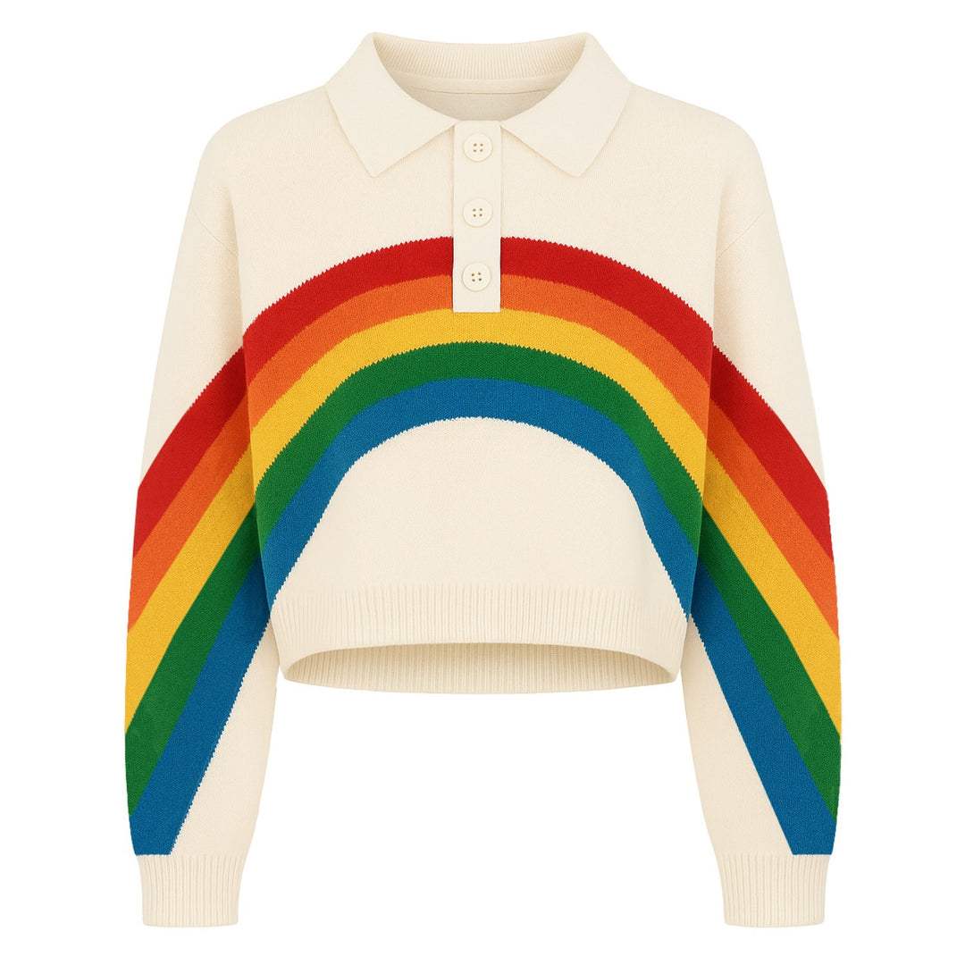 Women's White apricot Rainbow Jacquard polo knitwear - Short Size