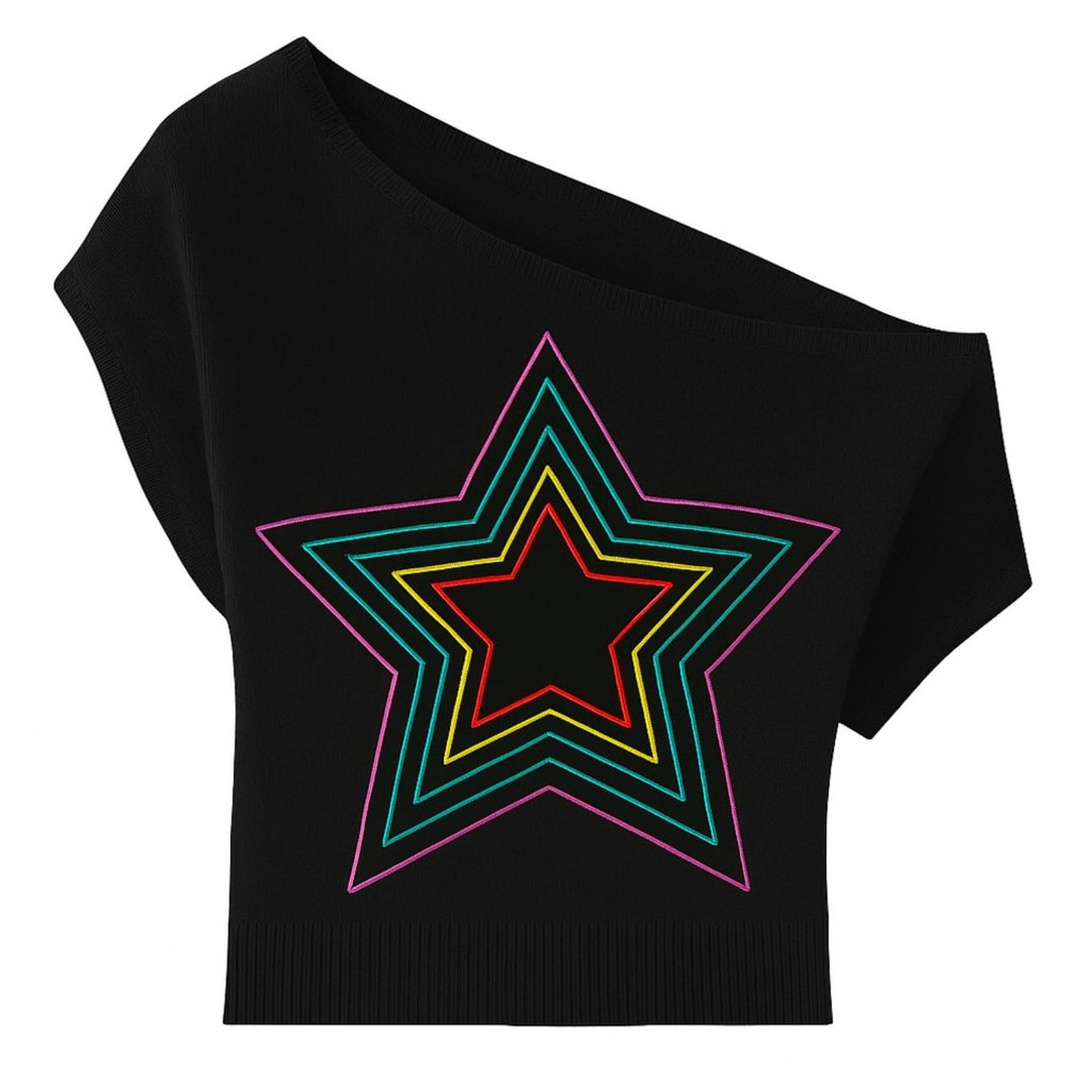 T-shirt feminina de malha de malha de malha de malha-T-shirt-Tamanho curto