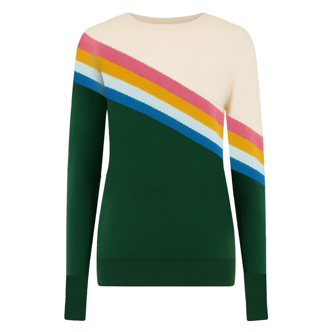 Women's green diagonal stripe vintage knitwear