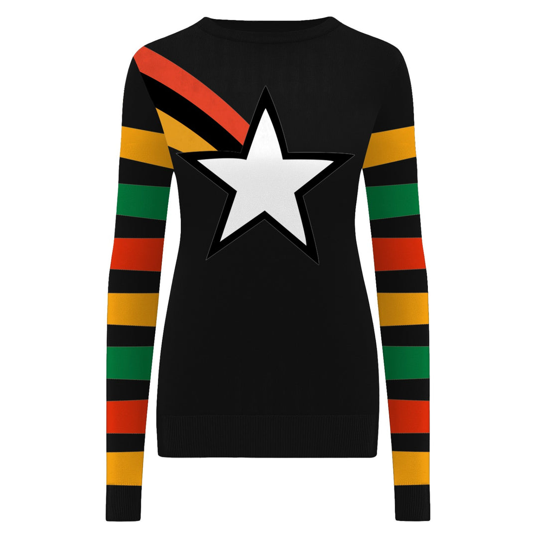 Women's black stripe star vintage knit knitwear