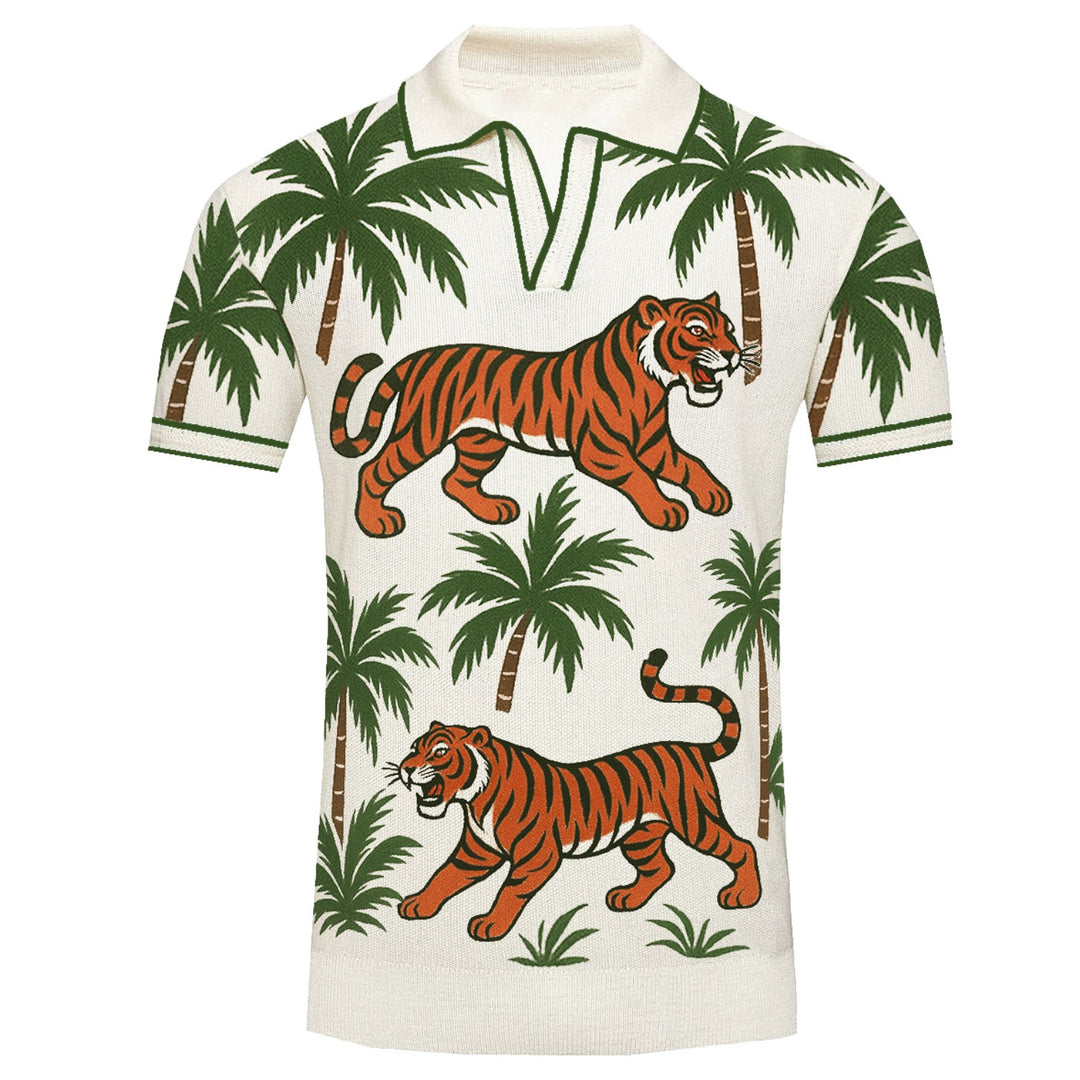 Mænds hvide abrikos dyrehave jacquard v-hals polo shirt