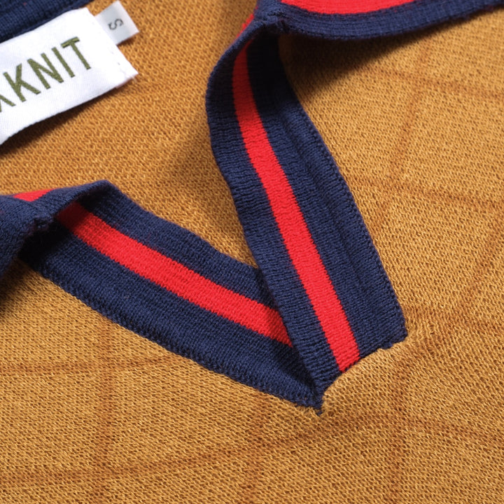Polo da uomo con scollo a V jacquard da strada retrò kaki