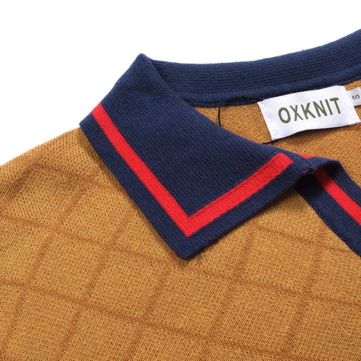 Polo da uomo con scollo a V jacquard da strada retrò kaki