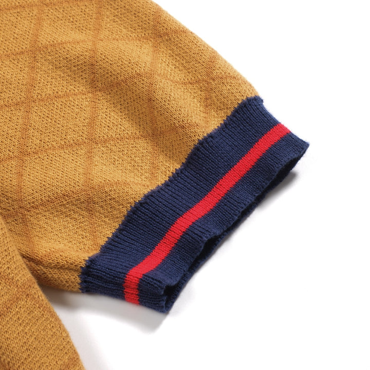 Polo da uomo con scollo a V jacquard da strada retrò kaki