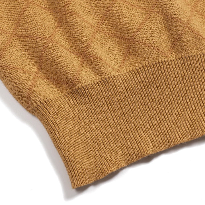 Polo da uomo con scollo a V jacquard da strada retrò kaki