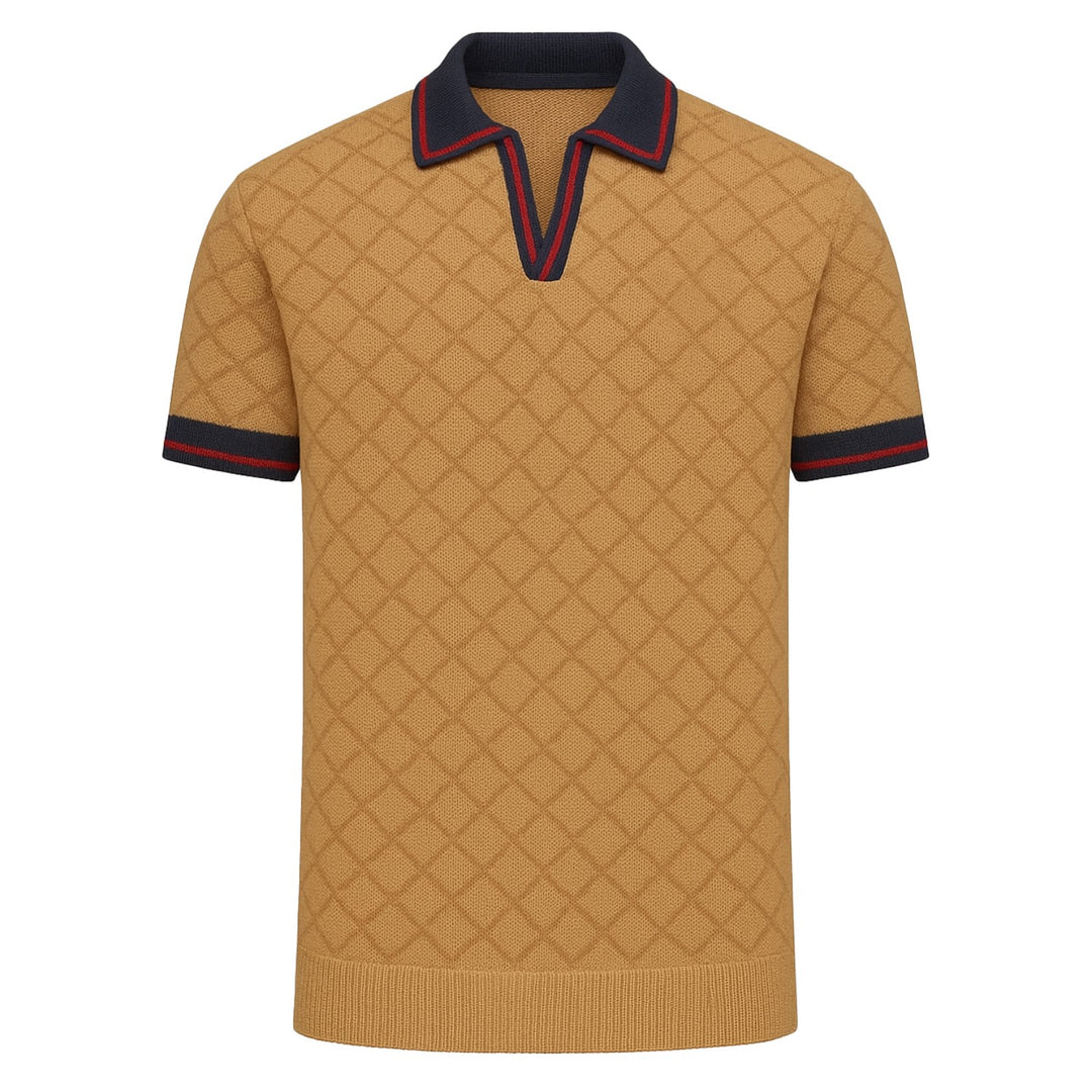 Mænds Khaki Retro Street Jacquard V-hals poloshirt