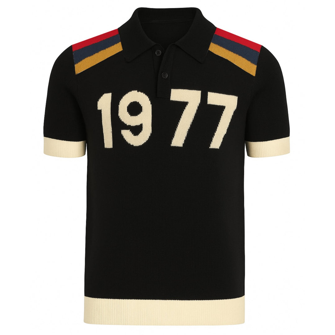 Men's black vintage 1977 jacquard polo shirt