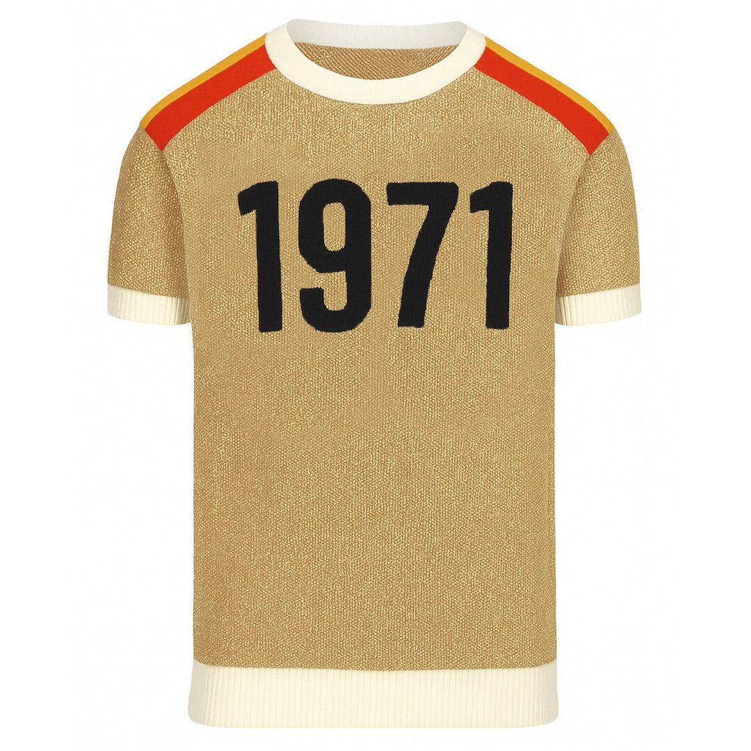 Men's khaki gold thread vintage jacquard 1971 knit T-shirt