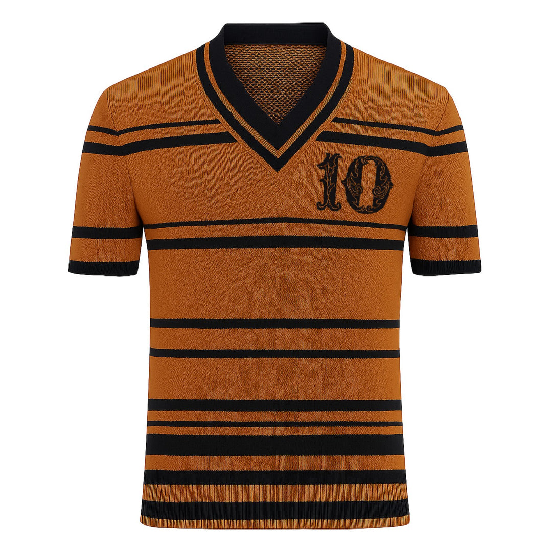 Men's retro brown font "10" jacquard T-shirt