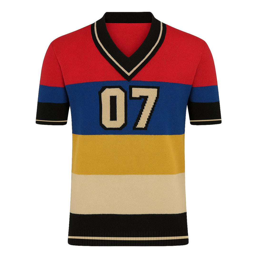 Men's multicolored striped font "07" jacquard T-shirt