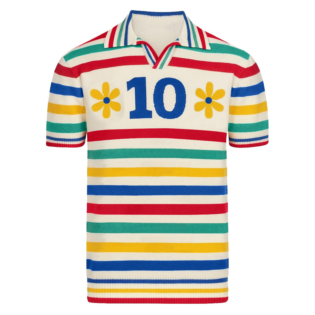 Men's multi-color font "10" jacquard knitted V-neck polo shirt