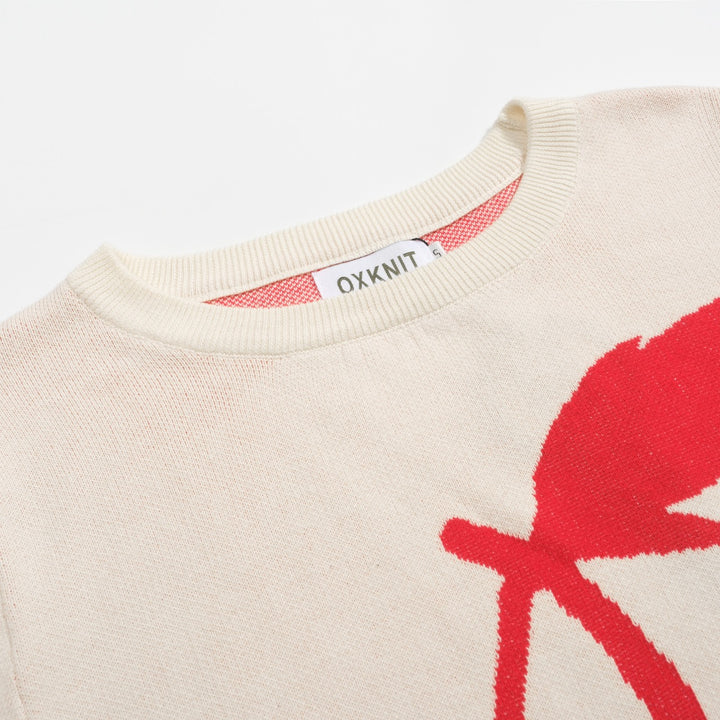 Malhas femininas retrô creme branco cereja jacquard