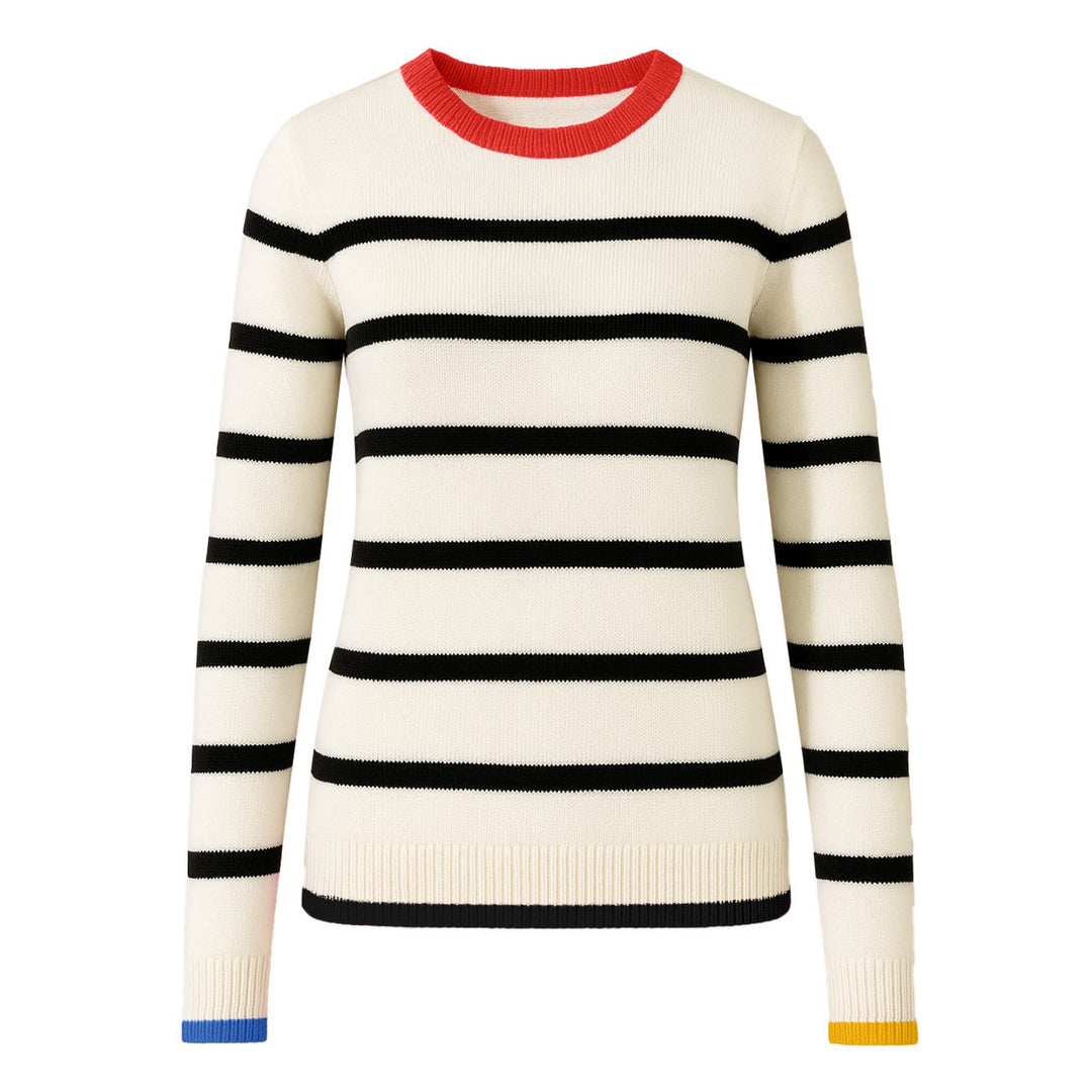 Women's white stripes vintage stripes knitwear