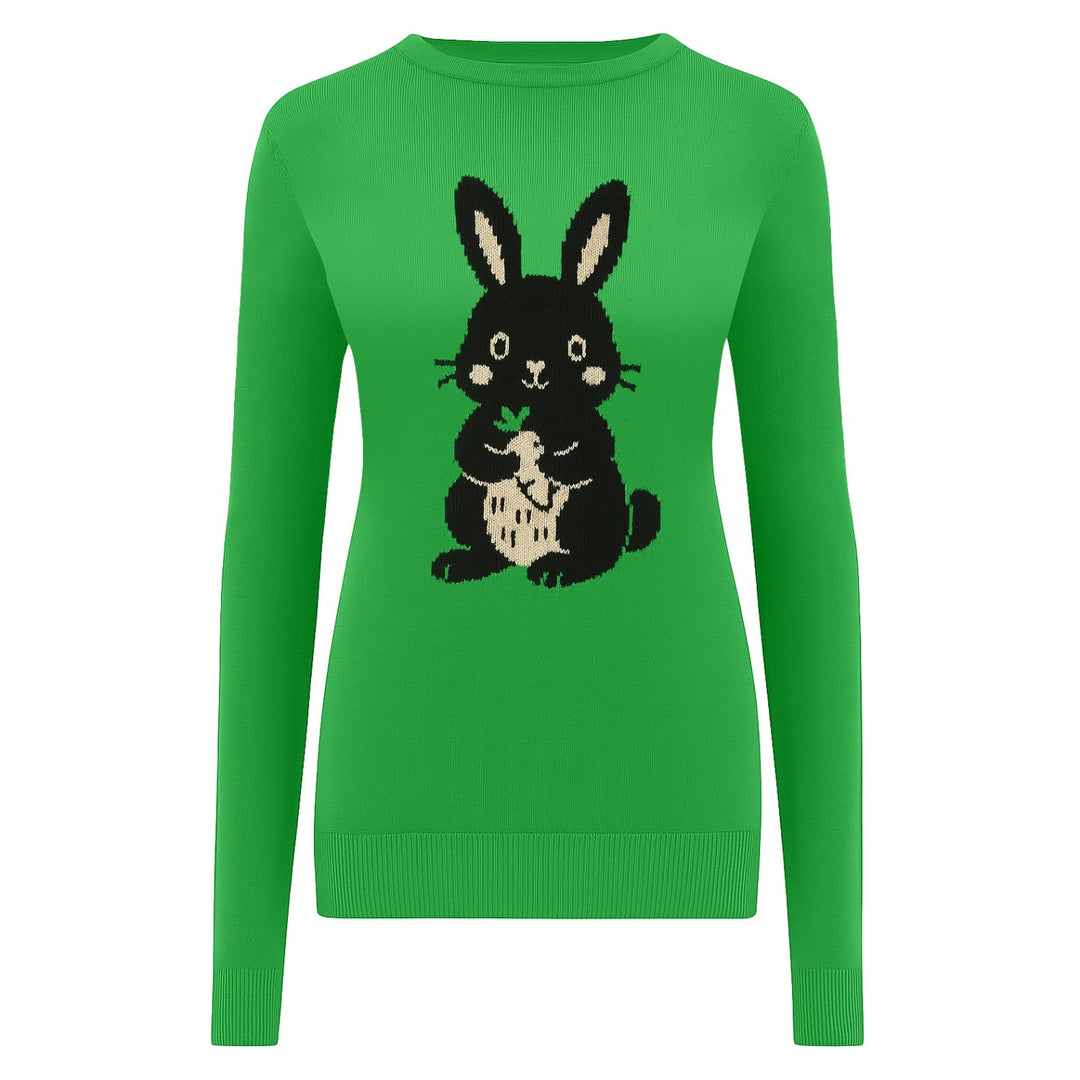 Women's green animal flash design jacquard knitwear