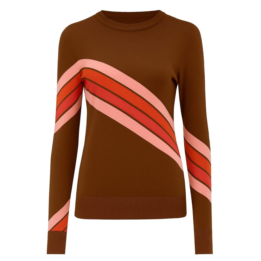 Women's vintage brown diagonal stripe jacquard knitwear