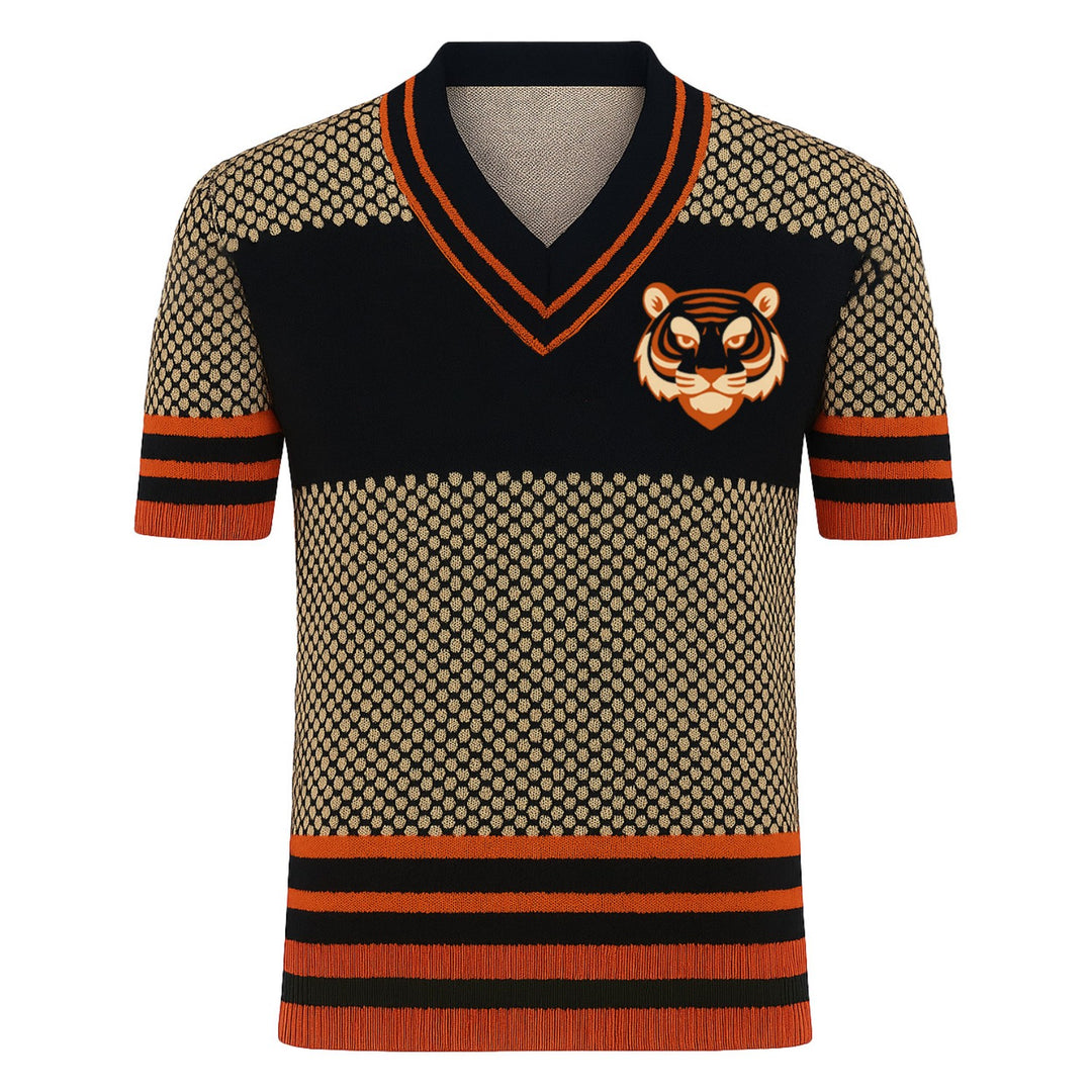 Mænds retro jacquard strikket v-hals t-shirt