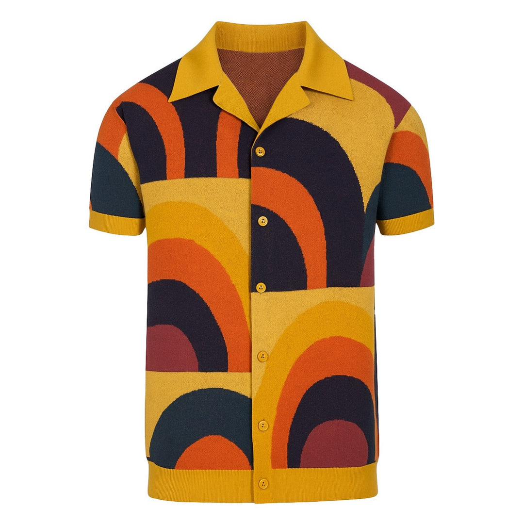 Men's retro yellow jacquard knitted cardigan