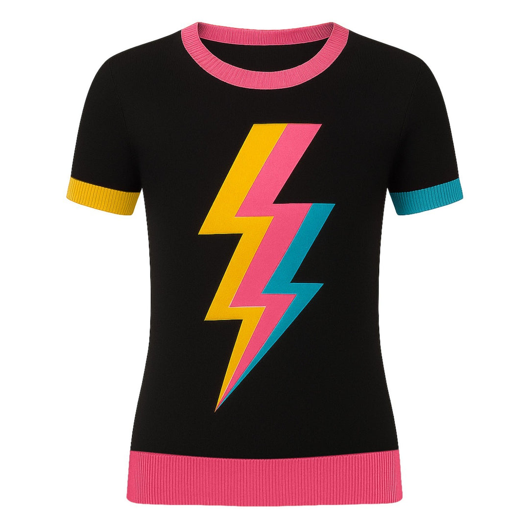 Women's black Lightning jacquard knit T-shirt