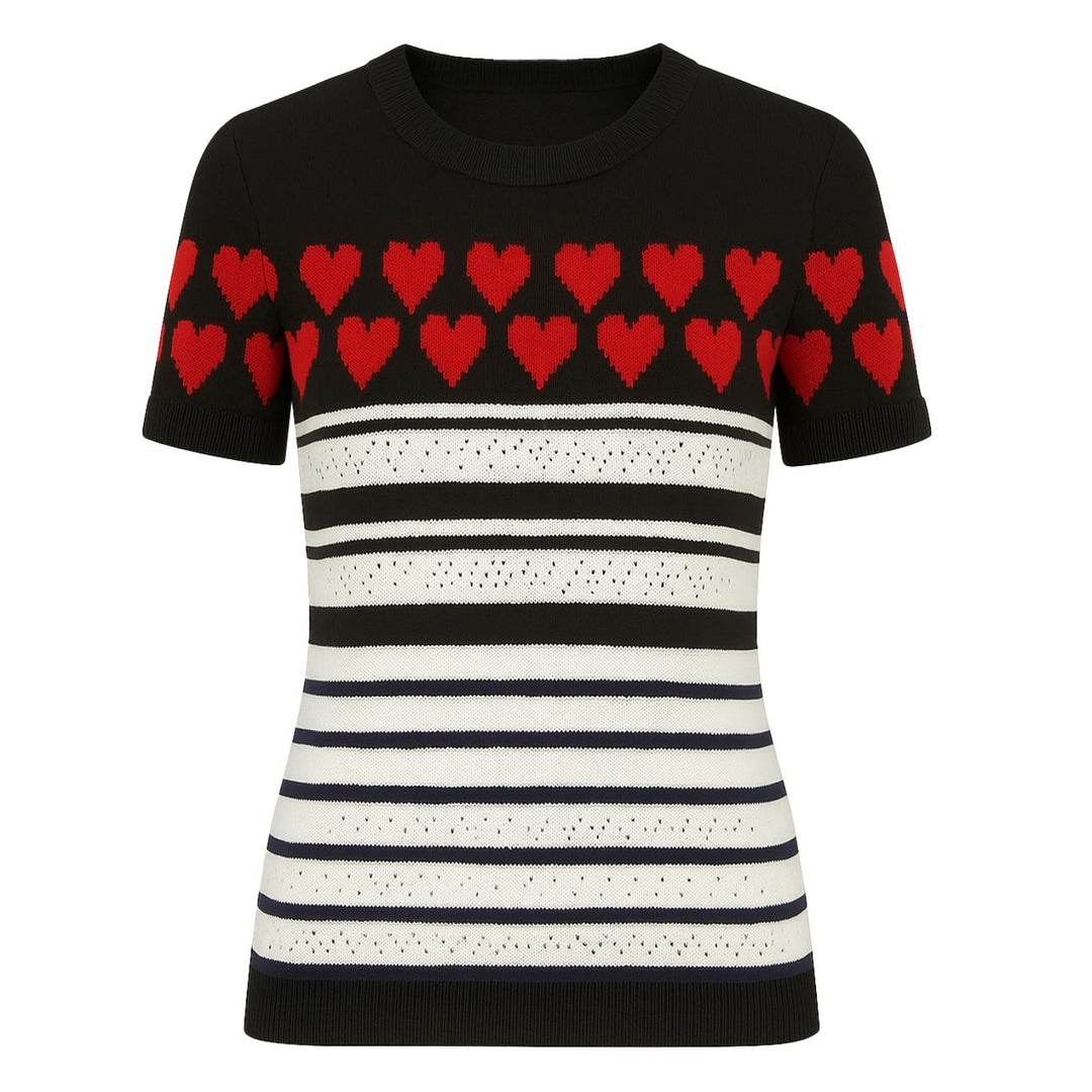 Women's love striped jacquard knit T-shirt