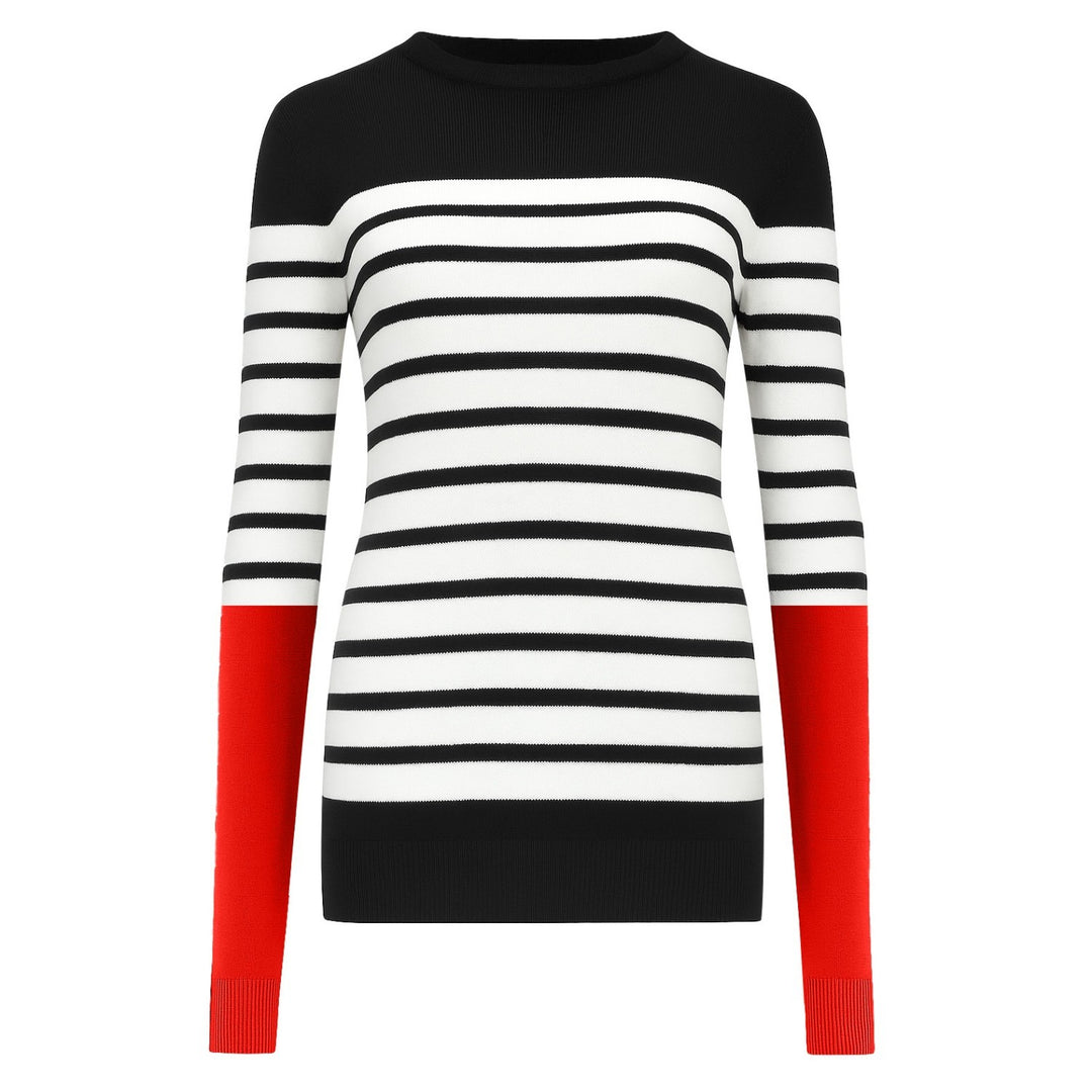 Women's black striped Mosaic Jacquard vintage knitwear