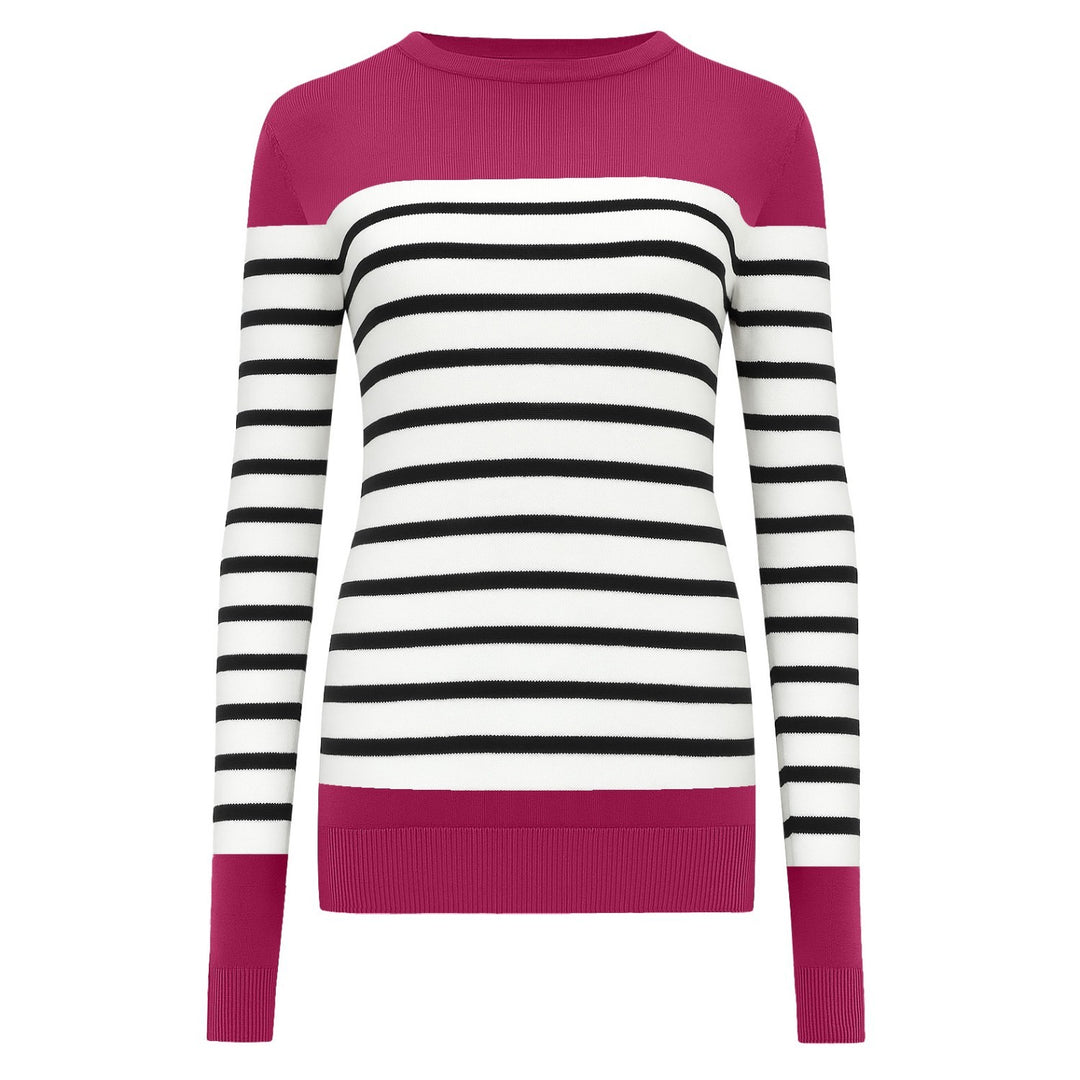 Women's black striped collage jacquard vintage pink knitwear