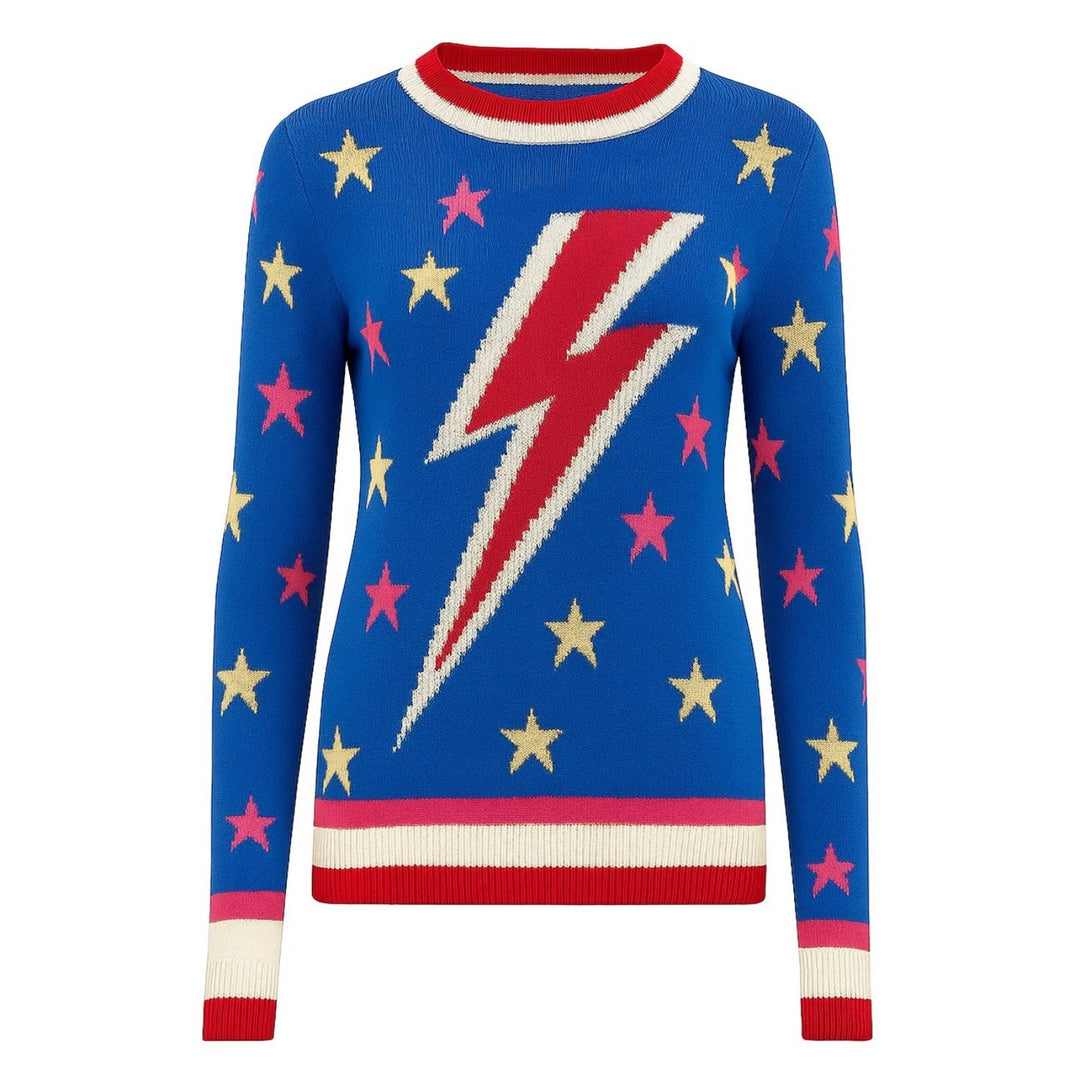 Women's blue lightning star jacquard vintage knitwear