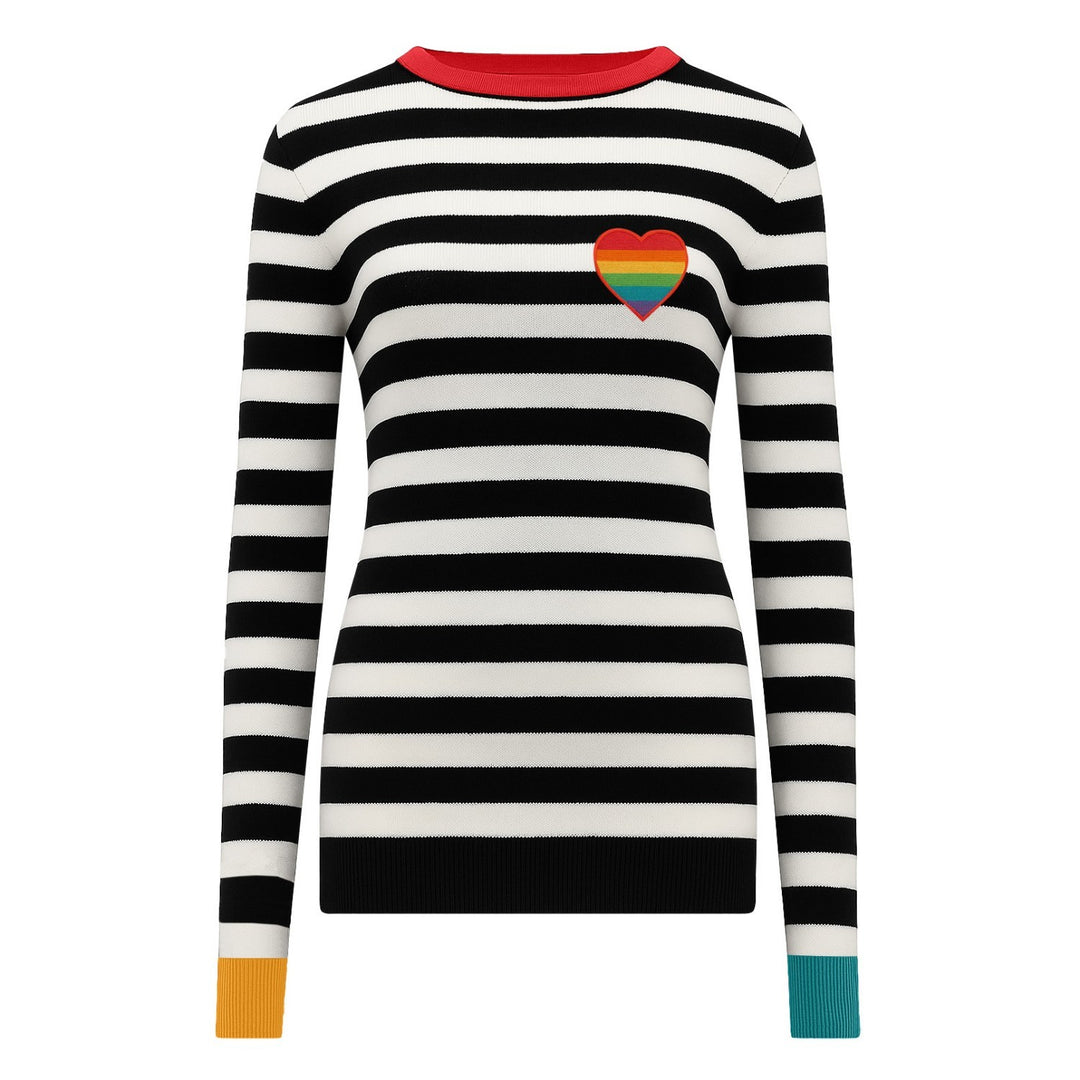 Women's black love embroidered vintage style knitwear