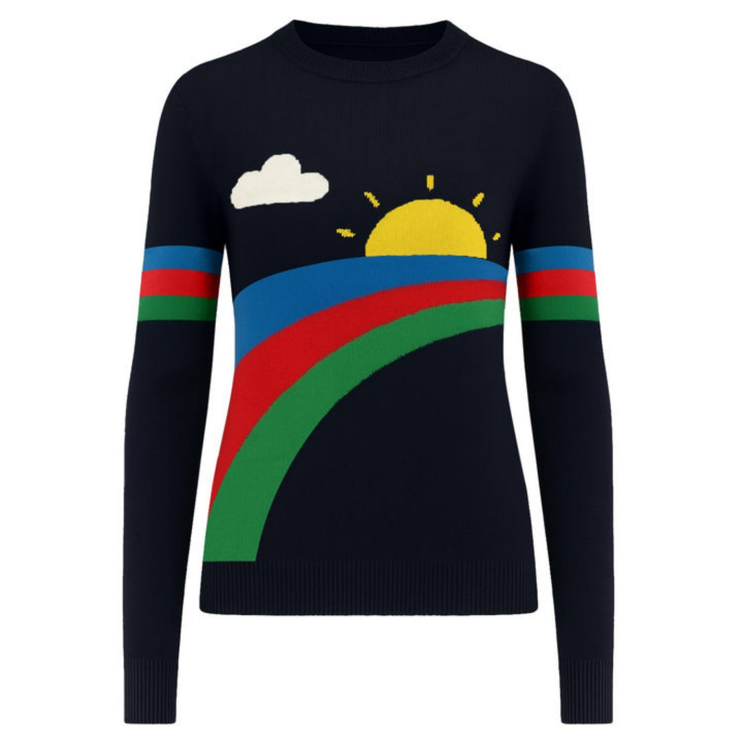 Women's black vintage style rainbow jacquard knitwear