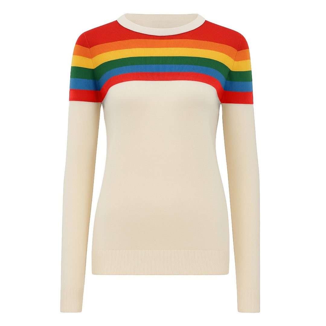 Women's white apricot vintage striped knitwear