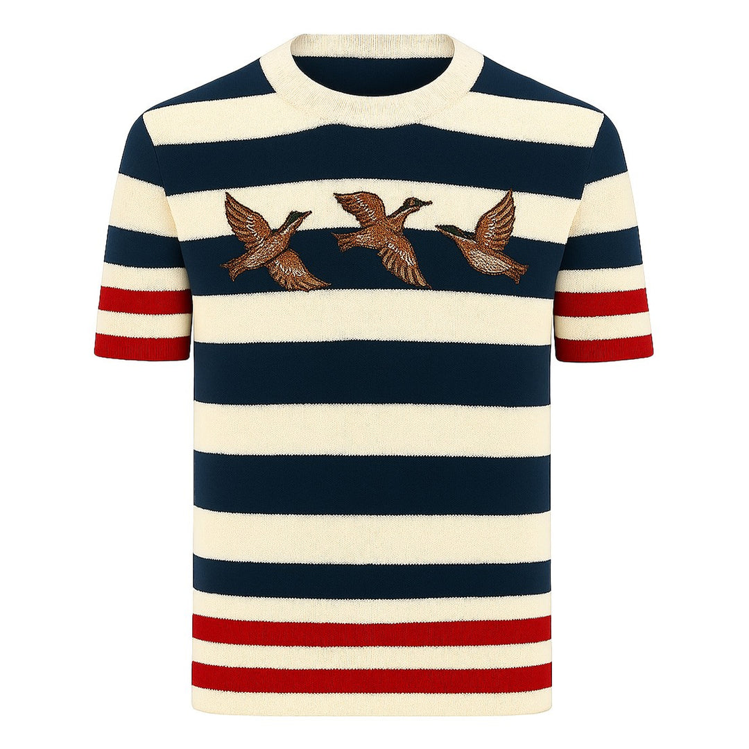 Blue marine masculin vintage à rayures décontractée en tricot