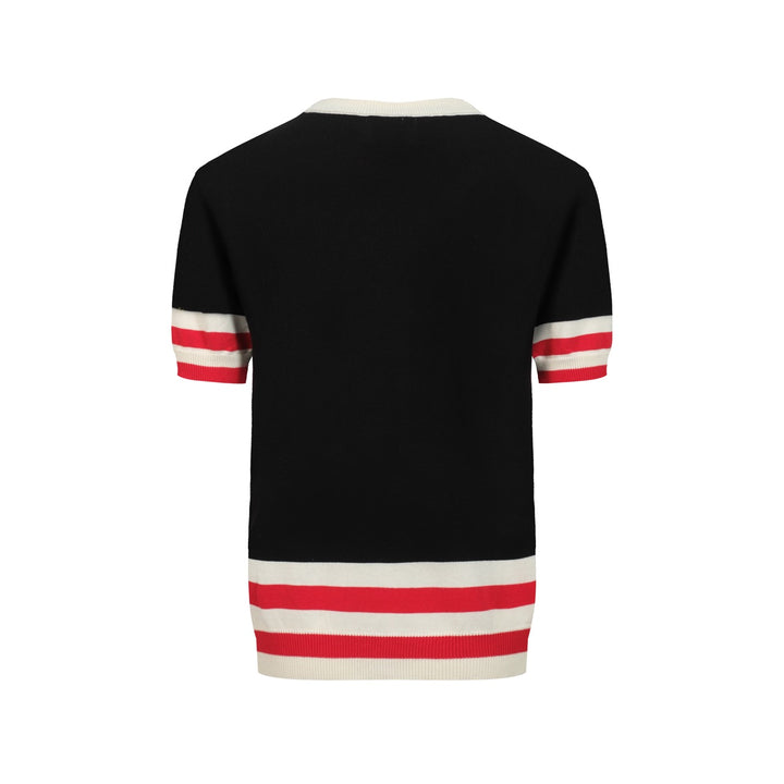 Men's black animal cat embroidered knitted T-shirt