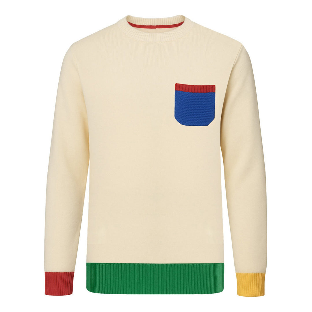 Men's White apricot-colored retro pocket knitwear