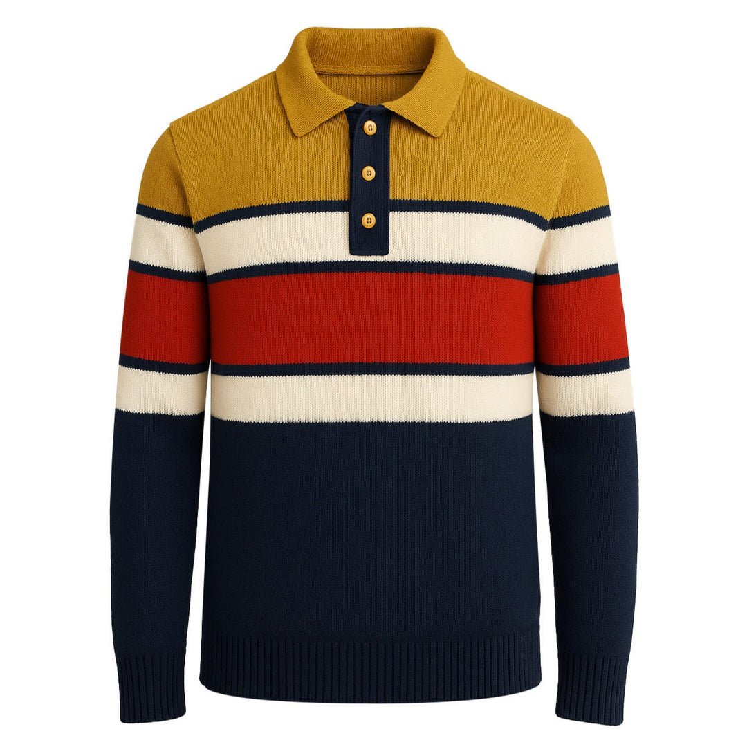 Men's retro era striped jacquard knitted polo shirt