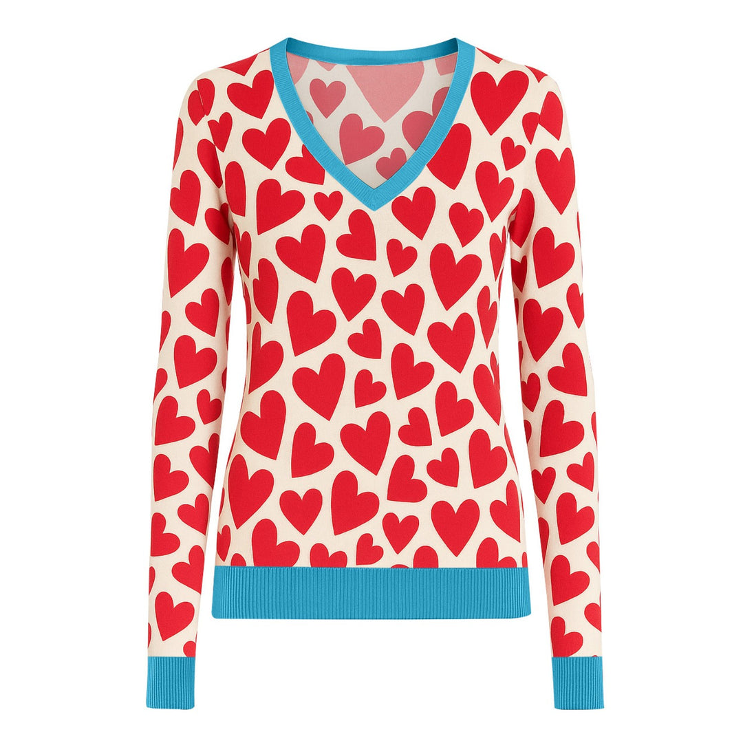 Women's Heart design jacquard red vintage knitwear