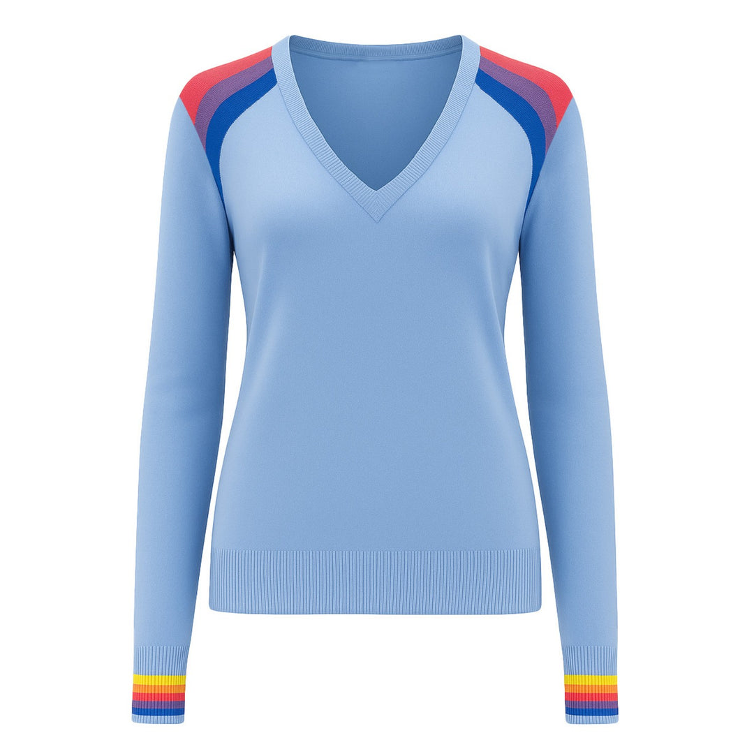 Women's blue vintage striped V-neck knitwear