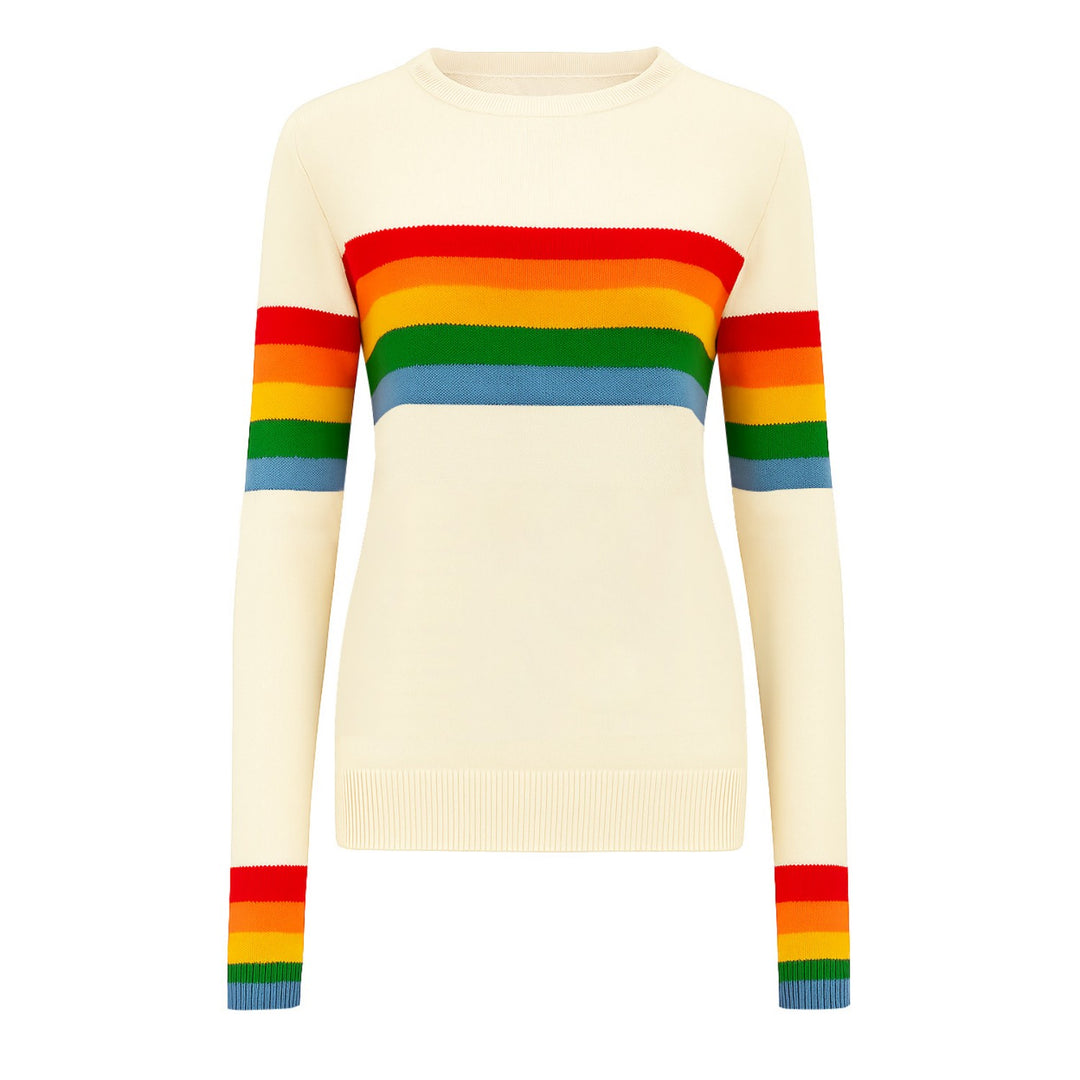 Women's white apricot rainbow jacquard knitwear