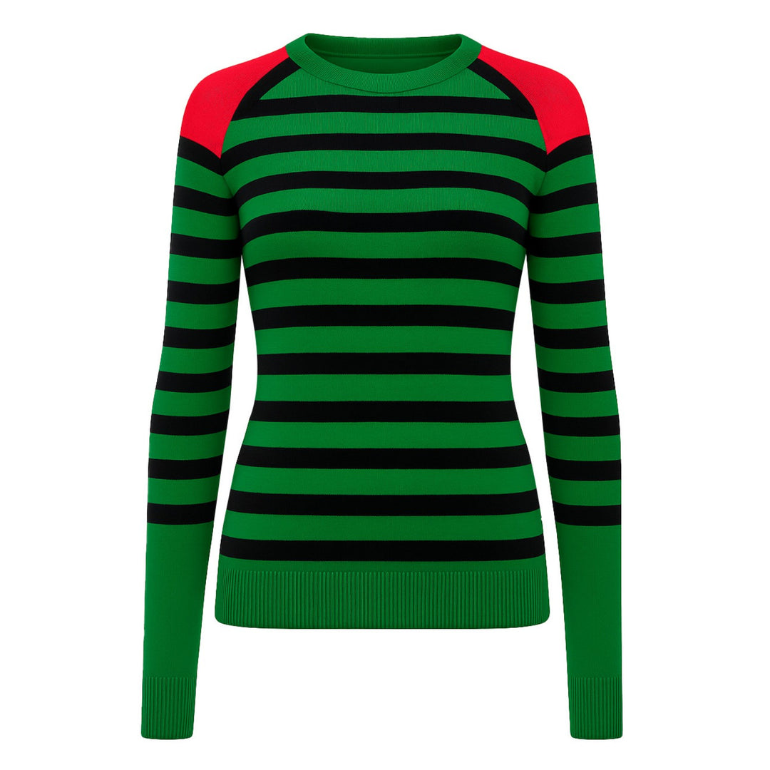 Women's vintage green jacquard collage knitwear