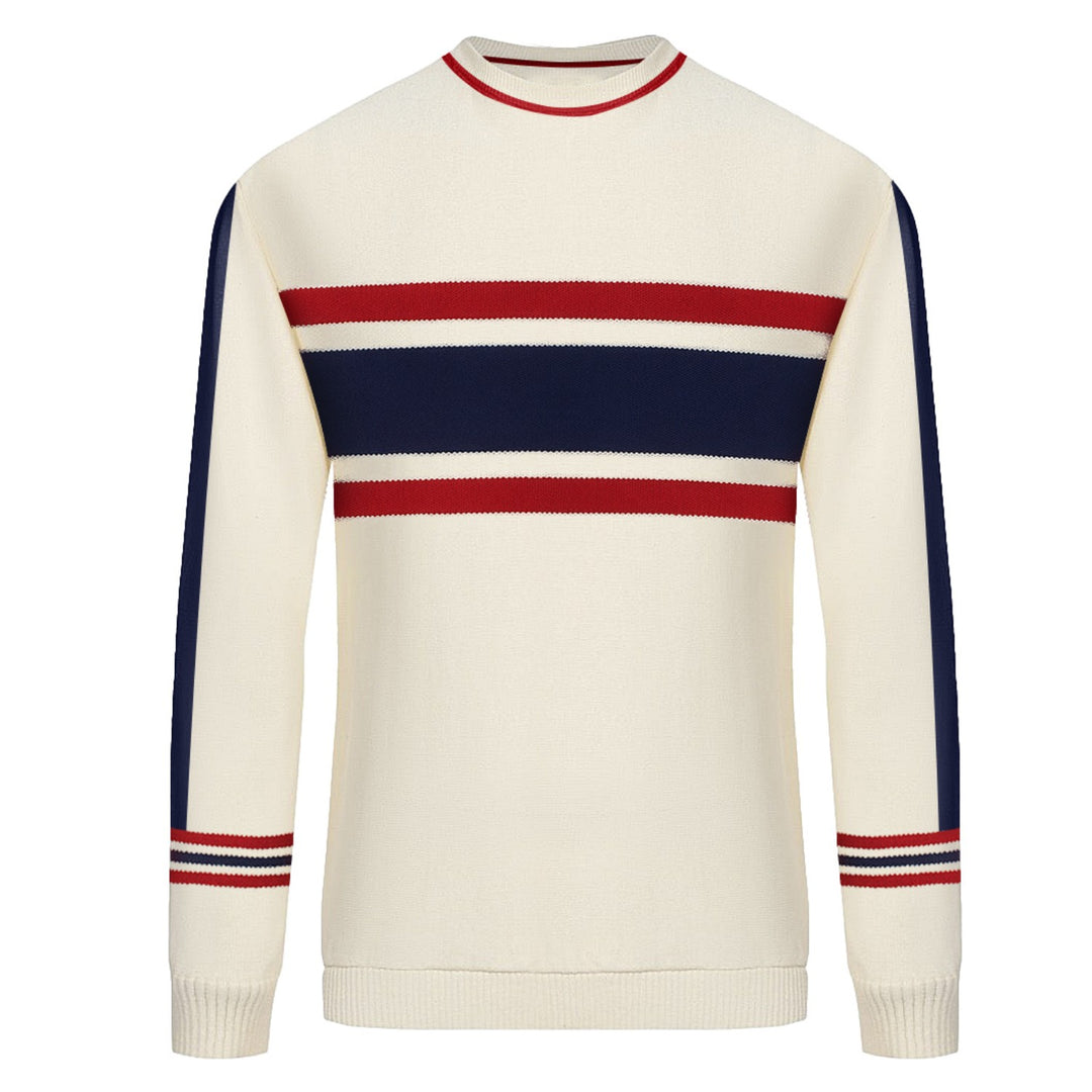 Men's white striped vintage jacquard period knitwear