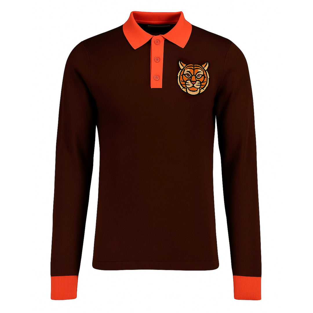 Herre brun tiger broderet polo strik